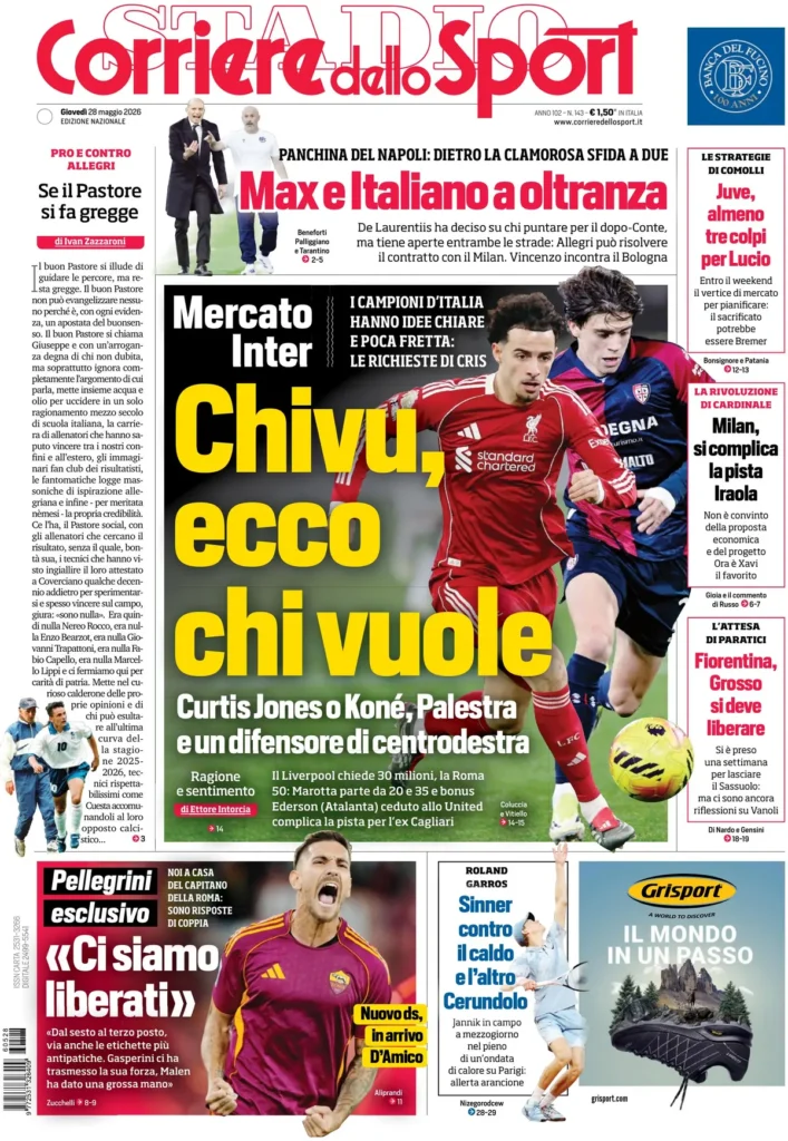 Le prime pagine dei principali quotidiani sportivi – 28 maggio 28 corriere dello sport 020443kkk36ta