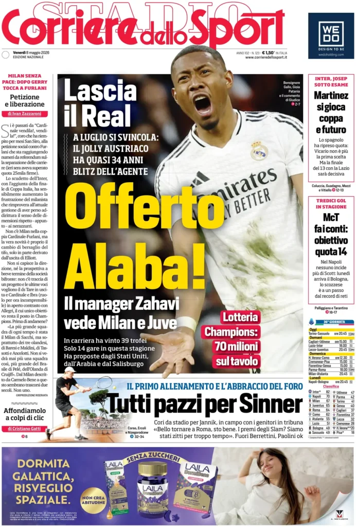 Rassegna stampa Sampdoria: prime pagine quotidiani sportivi - 8 maggio 2026 28 corriere dello sport 0211401iicol4