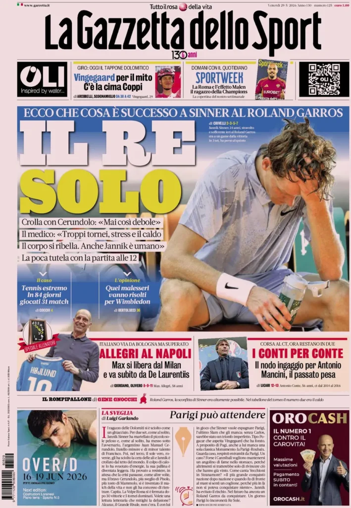 Le prime pagine dei principali quotidiani sportivi – 29 maggio 27 la gazzetta dello sport 0316598165mzw