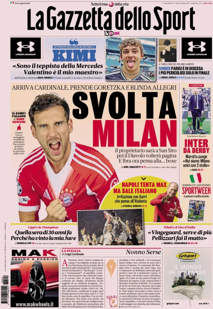 Rassegna stampa Sampdoria: prime pagine quotidiani sportivi - 22 maggio 2026 28 la gazzetta dello sport 032117osd8g96