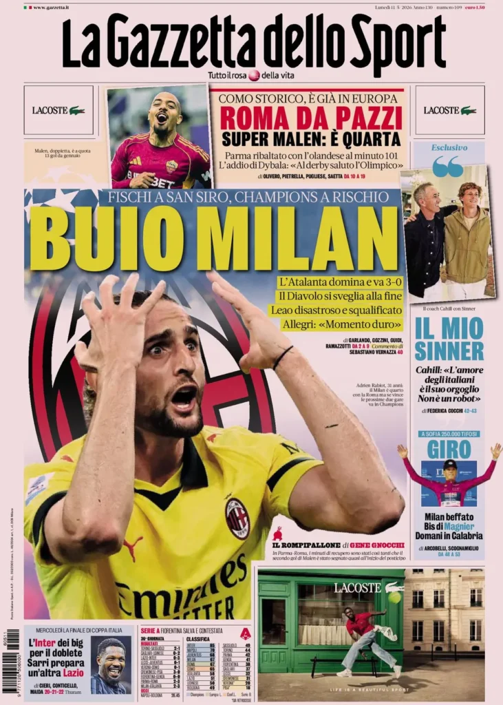 Le prime pagine dei principali quotidiani sportivi – 11 marzo 29 la gazzetta dello sport 032243mr1dnda