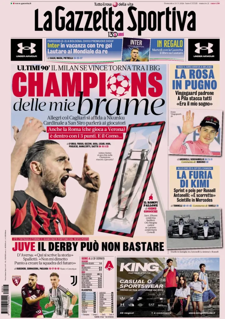 Le prime pagine dei principali quotidiani sportivi – 24 maggio 28 la gazzetta dello sport 0322522xc6jd2