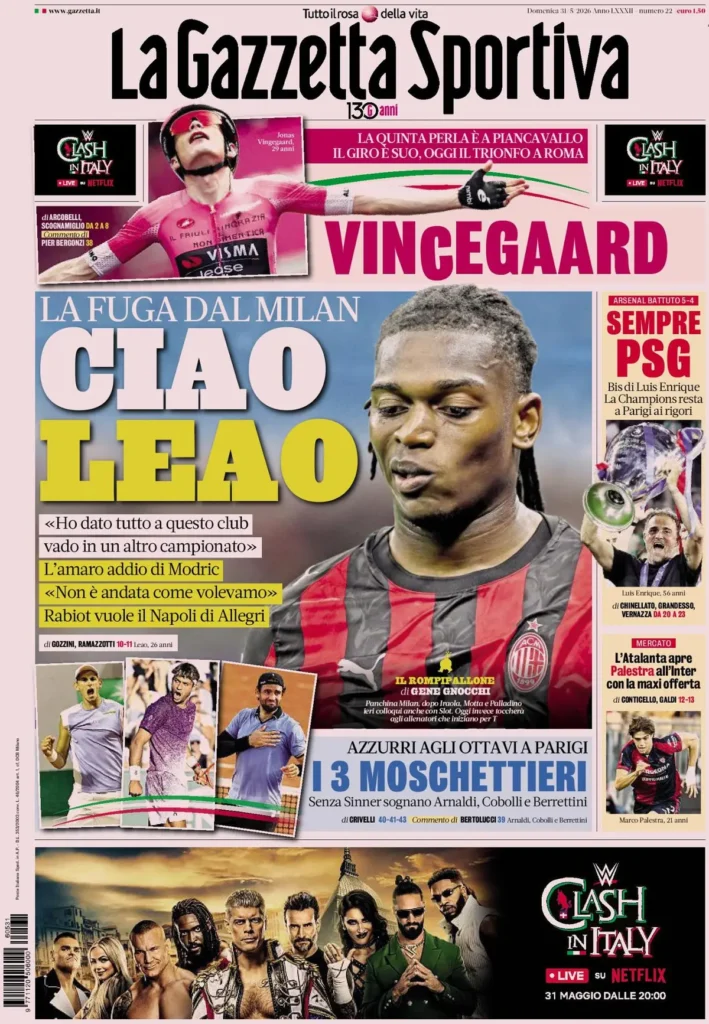 Rassegna stampa Sampdoria: prime pagine quotidiani sportivi - 31 maggio 2026 29 la gazzetta dello sport 033301zz75e8a
