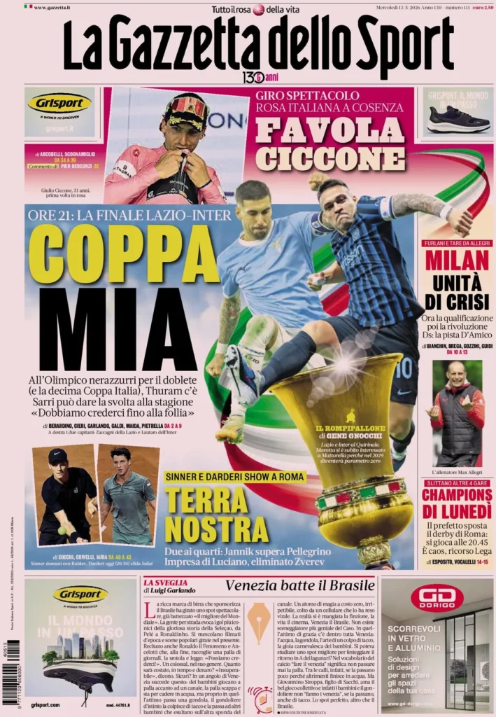 Rassegna stampa Sampdoria: prime pagine quotidiani sportivi - 13 maggio 2026 29 la gazzetta dello sport 04030253nb5vq