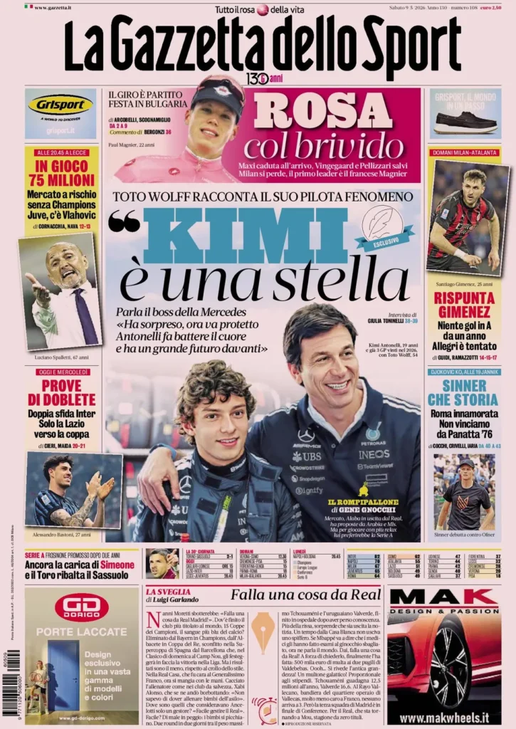 Le prime pagine dei principali quotidiani sportivi – 9 maggio 27 la gazzetta dello sport 0403025wg8qdy