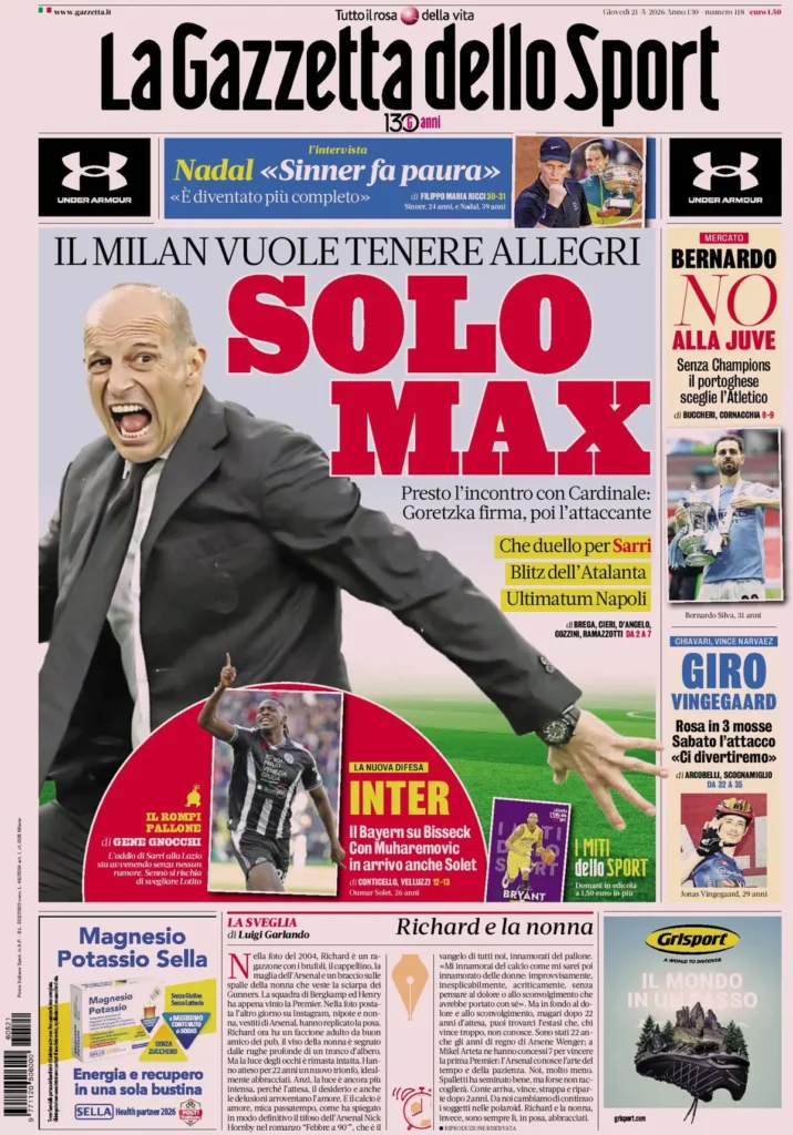 Rassegna stampa Sampdoria: prime pagine quotidiani sportivi - 21 maggio 2026 28 la gazzetta dello sport 040302nwi4264