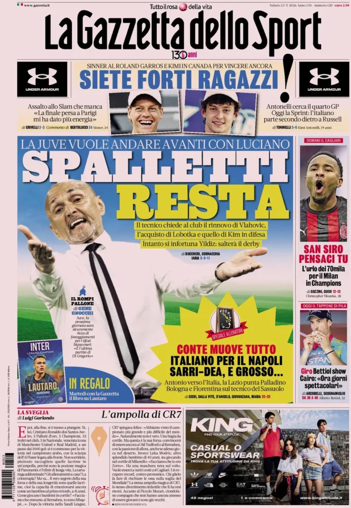 Rassegna stampa Sampdoria: prime pagine quotidiani sportivi - 23 maggio 2026 28 la gazzetta dello sport 040331u888t3h