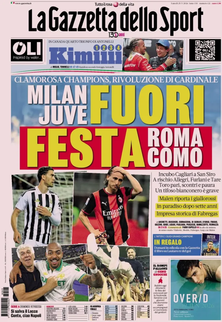 Le prime pagine dei principali quotidiani sportivi – 25 maggio 28 la gazzetta dello sport 040802sg2e04a