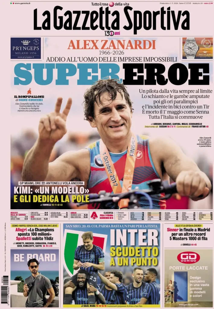 Le prime pagine dei principali quotidiani sportivi – 3 maggio 27 la gazzetta dello sport 040802zisbh45