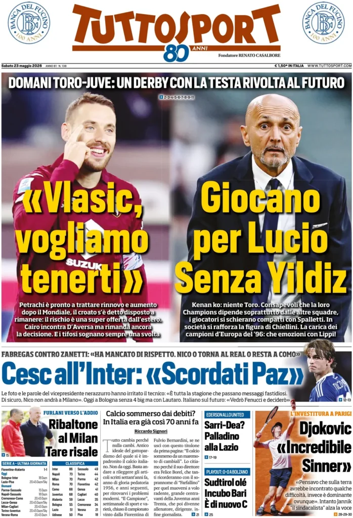 Rassegna stampa Sampdoria: prime pagine quotidiani sportivi - 23 maggio 2026 26 tuttosport 020301m4b86f0