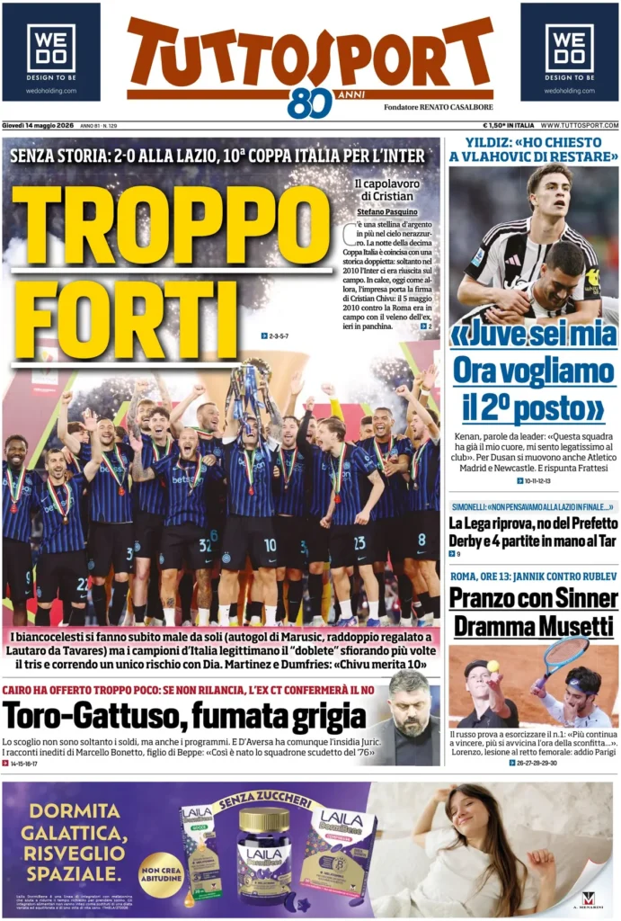 Rassegna stampa Sampdoria: prime pagine quotidiani sportivi - 14 maggio 2026 27 tuttosport 02030298fbkxs