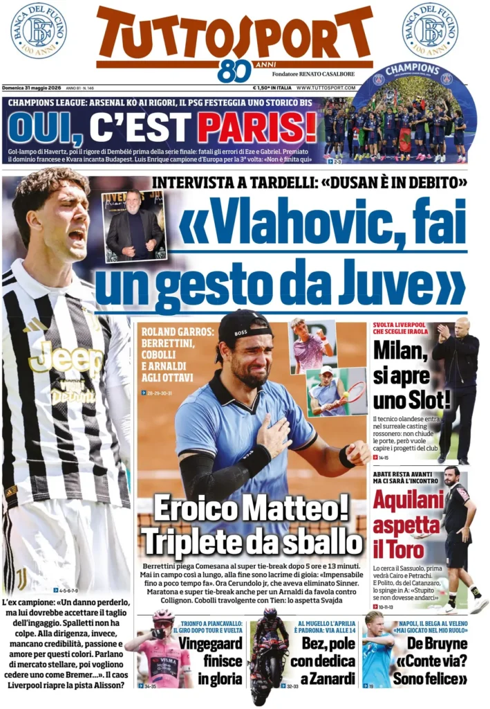Rassegna stampa Sampdoria: prime pagine quotidiani sportivi - 31 maggio 2026 27 tuttosport 020302b2p7n96