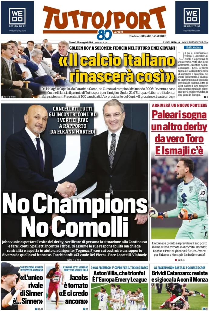 Rassegna stampa Sampdoria: prime pagine quotidiani sportivi - 21 maggio 2026 26 tuttosport 020302sim7fmt