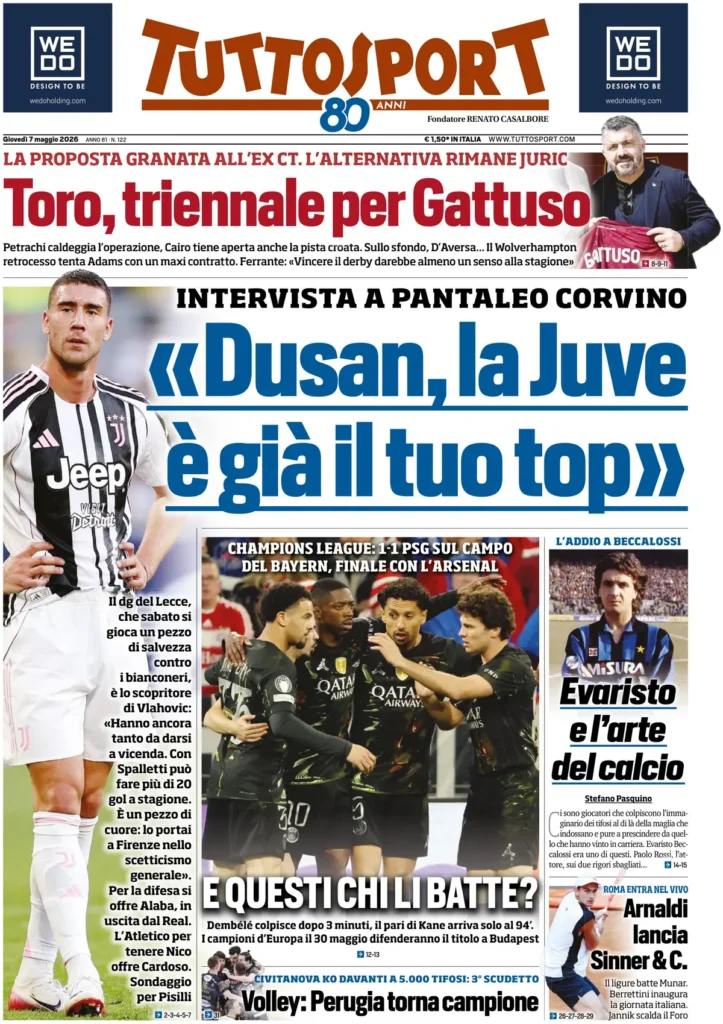 Le prime pagine dei principali quotidiani sportivi – 7 maggio 28 tuttosport 020512vtaeztc