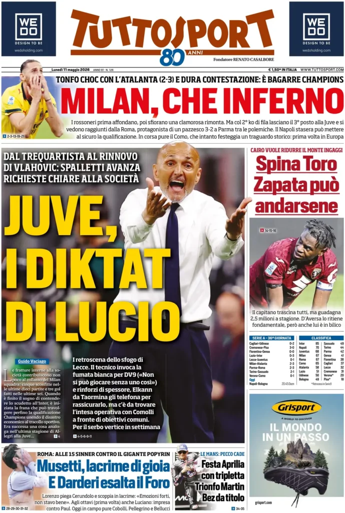 Le prime pagine dei principali quotidiani sportivi – 11 marzo 27 tuttosport 020722hxq4mkg