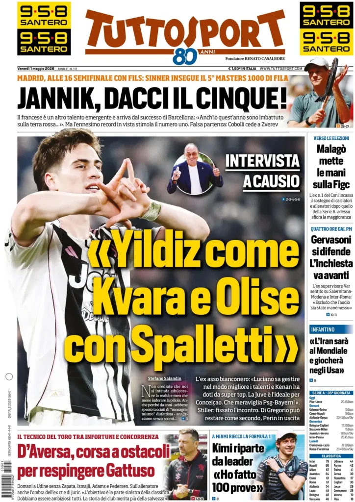 Le prime pagine dei principali quotidiani sportivi – 1 maggio 2026 27 tuttosport 021139xsx160c