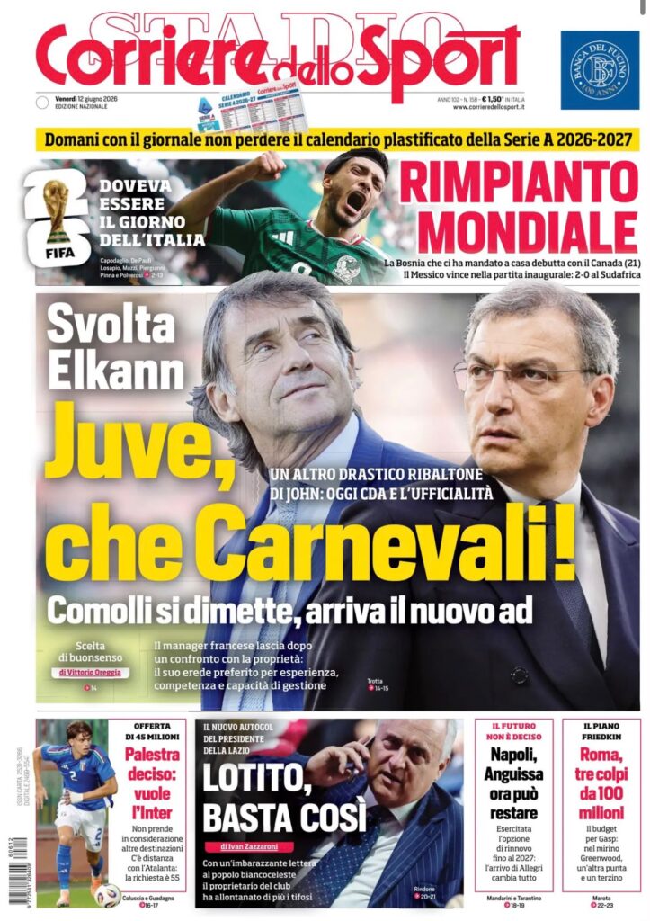 Le prime pagine dei principali quotidiani sportivi – 12 giugno 28 WhatsApp Image 2026 06 12 at 08.03.13