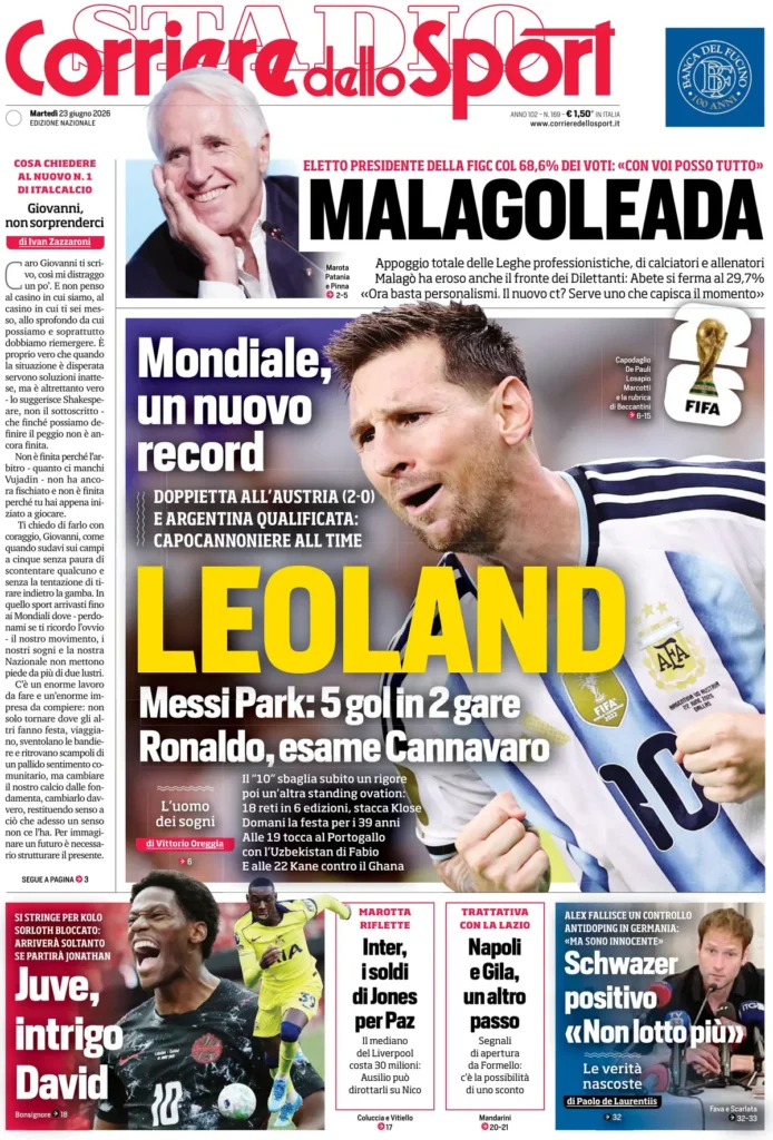 Rassegna stampa Sampdoria: prime pagine quotidiani sportivi - 23 giugno 2026 28 corriere dello sport 020355mgv2e15