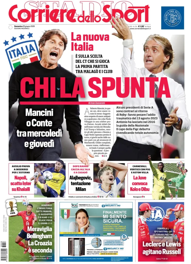 Le prime pagine dei principali quotidiani sportivi – 28 giugno 29 corriere dello sport 020447n9odr2h