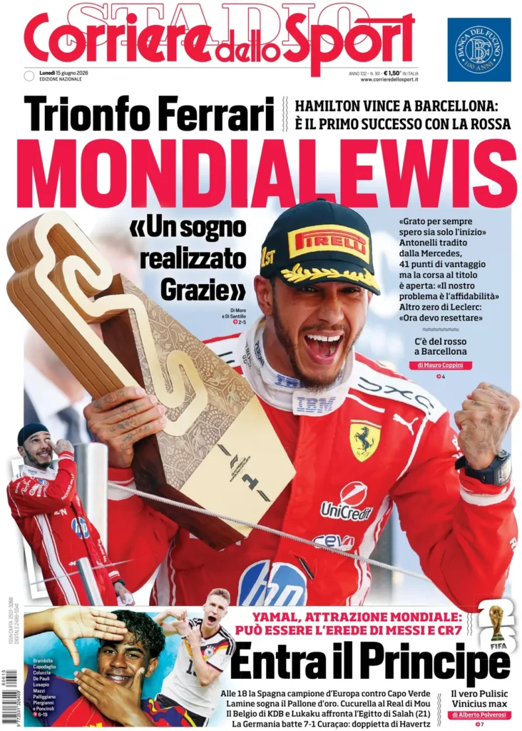 Le prime pagine dei principali quotidiani sportivi – 15 giugno 28 corriere dello sport 020724t0xf45i