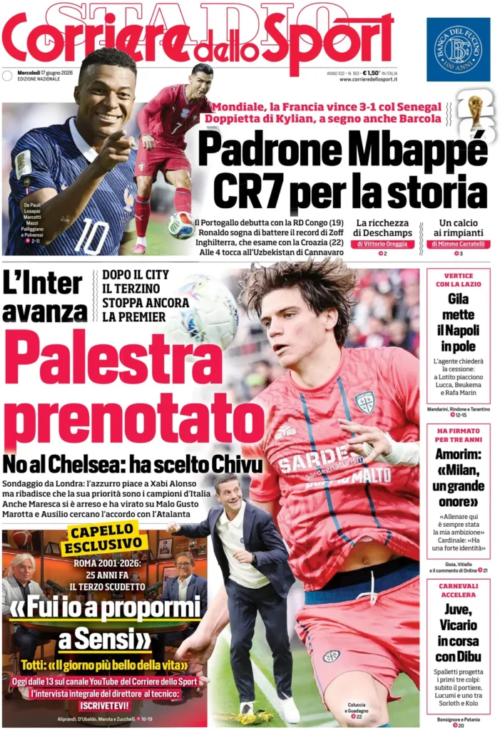 Le prime pagine dei principali quotidiani sportivi – 17 giugno 28 corriere dello sport 0212055l58ug8