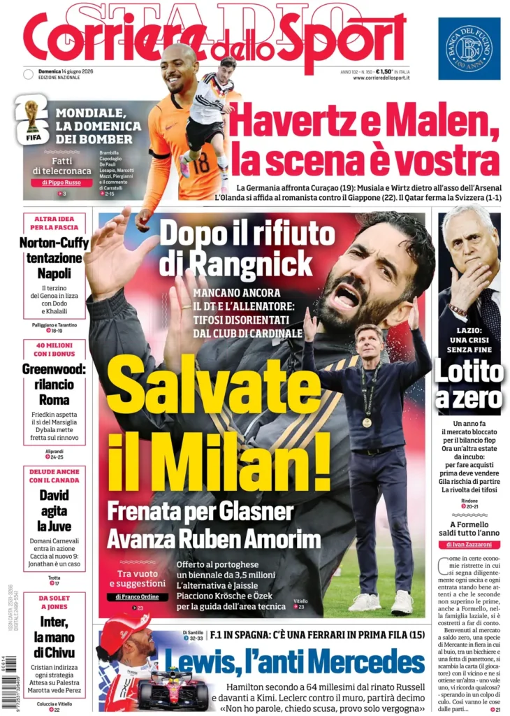 Rassegna stampa Sampdoria: prime pagine quotidiani sportivi - 14 giugno 2026 28 corriere dello sport 033439b4f9k06