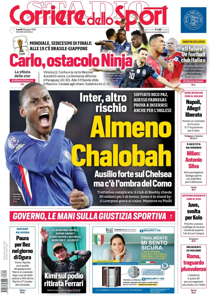 Rassegna stampa Sampdoria: prime pagine quotidiani sportivi - 29 giugno 2026 28 corriere dello sport 0632035ylabnj