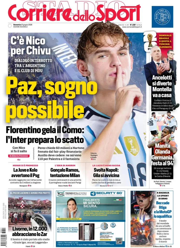 Rassegna stampa Sampdoria: prime pagine quotidiani sportivi - 21 giugno 2026 28 corriere dello sport 063237oq96wtk