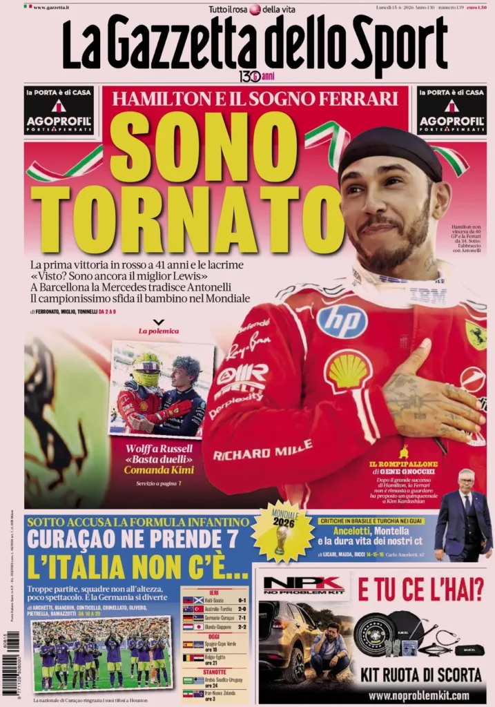 Le prime pagine dei principali quotidiani sportivi – 15 giugno 29 la gazzetta dello sport 0331040dqnmcg