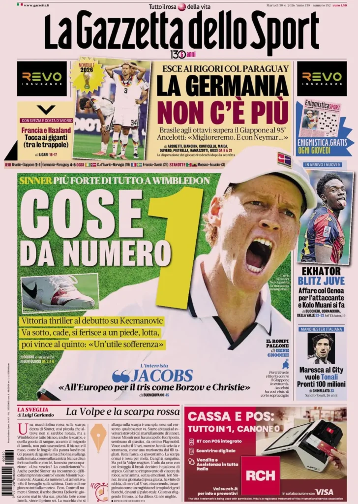 Le prime pagine dei principali quotidiani sportivi – 30 giugno 29 la gazzetta dello sport 0333026ubd59r