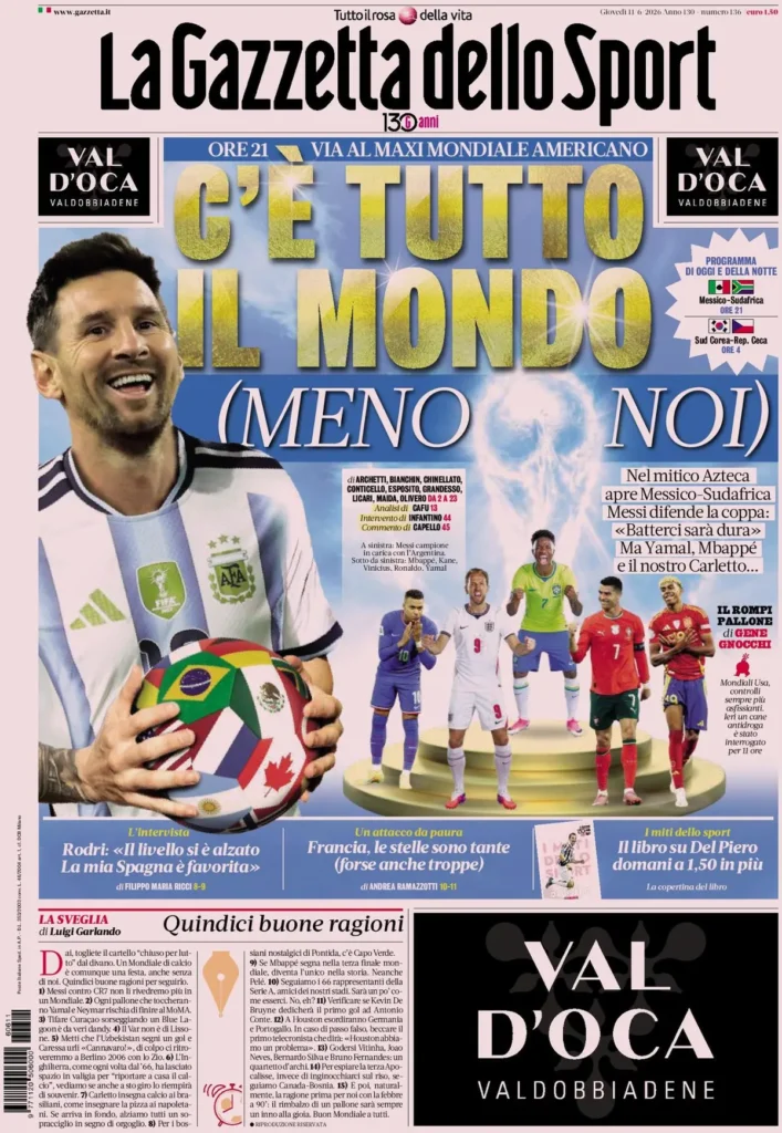 Le prime pagine dei principali quotidiani sportivi – 11 giugno 27 la gazzetta dello sport 0333027t0awk7