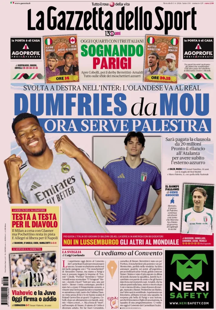 Le prime pagine dei principali quotidiani sportivi – 3 giugno 29 la gazzetta dello sport 0333027xq9wu6