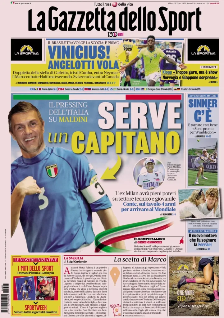 Rassegna stampa Sampdoria: prime pagine quotidiani sportivi - 25 giugno 2026 29 la gazzetta dello sport 033302eka4x3z
