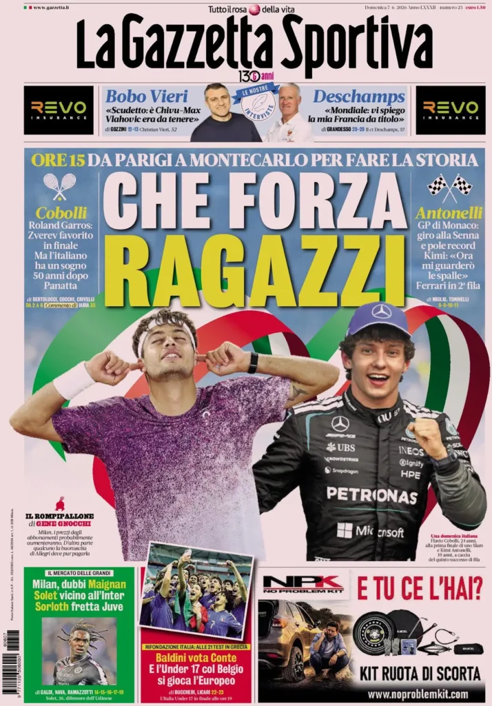 Rassegna stampa Sampdoria: prime pagine quotidiani sportivi - 7 giugno 2026 29 la gazzetta dello sport 033302ip24n0d