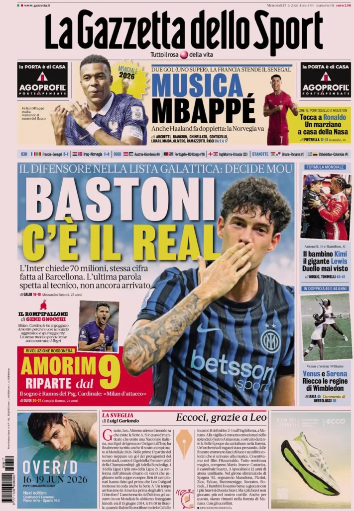 Le prime pagine dei principali quotidiani sportivi – 17 giugno 29 la gazzetta dello sport 0333032yz5d3s