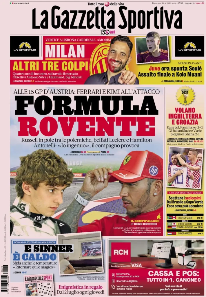 Le prime pagine dei principali quotidiani sportivi – 28 giugno 28 la gazzetta dello sport 0333033mbagu3