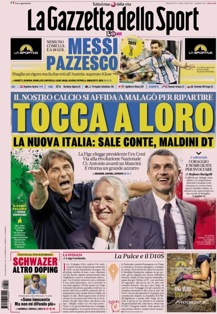 Rassegna stampa Sampdoria: prime pagine quotidiani sportivi - 23 giugno 2026 29 la gazzetta dello sport 033303m9l3vas