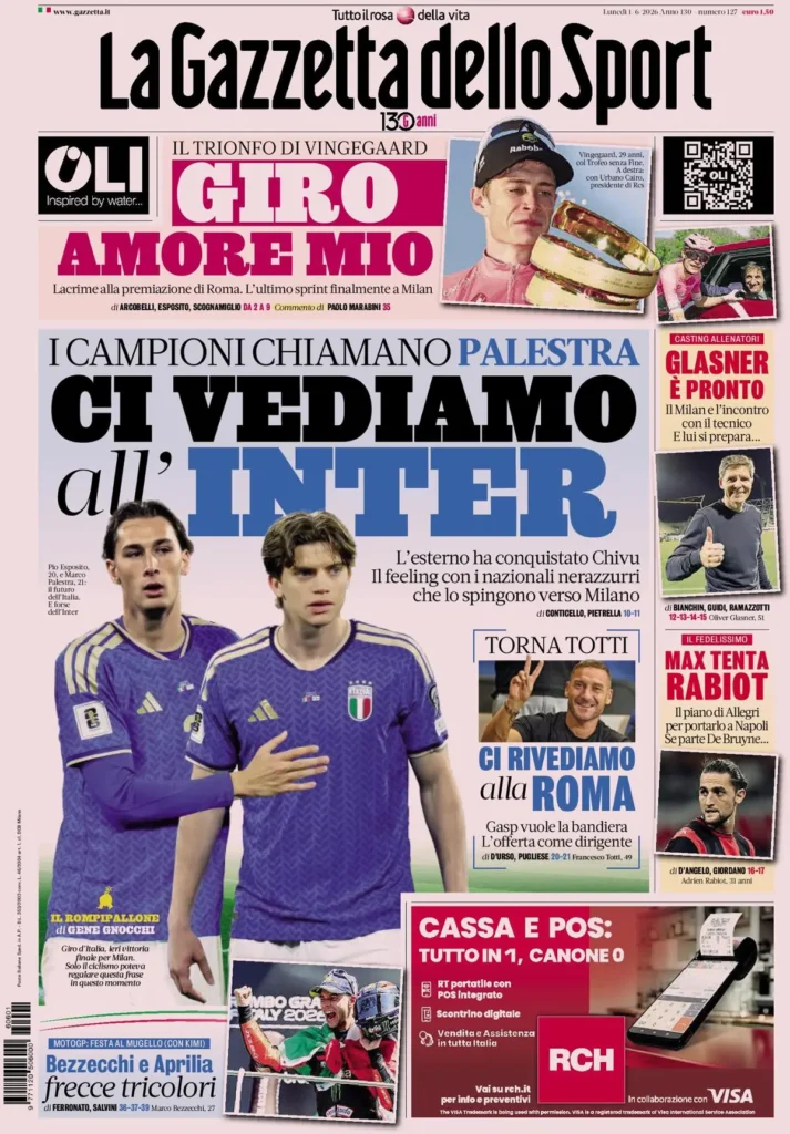 Rassegna stampa Sampdoria: prime pagine quotidiani sportivi - 1° giugno 2026 29 la gazzetta dello sport 033303pfheoov