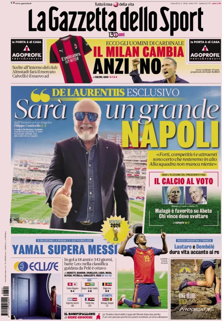 Le prime pagine dei principali quotidiani sportivi – 22 giugno 29 la gazzetta dello sport 033304psaczys