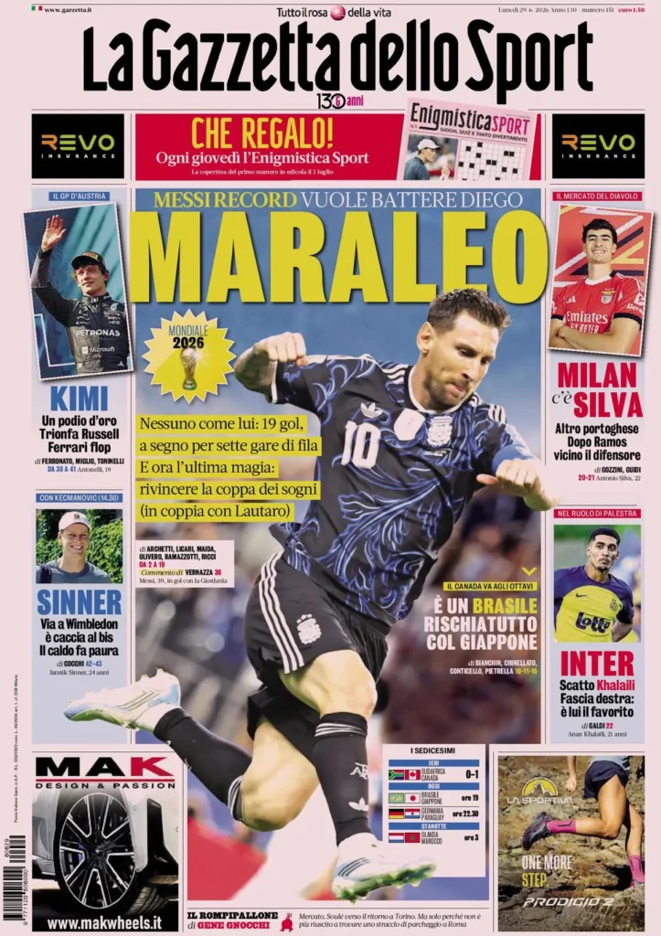 Rassegna stampa Sampdoria: prime pagine quotidiani sportivi - 29 giugno 2026 29 la gazzetta dello sport 0335575md7nc4