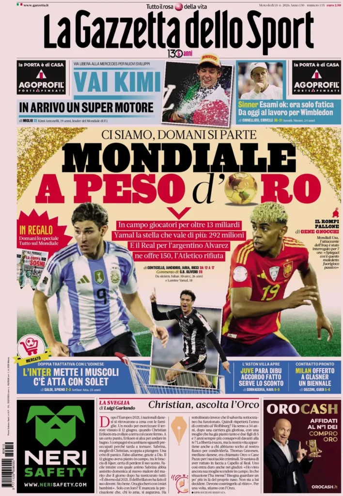 Rassegna stampa Sampdoria: prime pagine quotidiani sportivi - 10 giugno 2026 29 la gazzetta dello sport 033833f9j2bgc