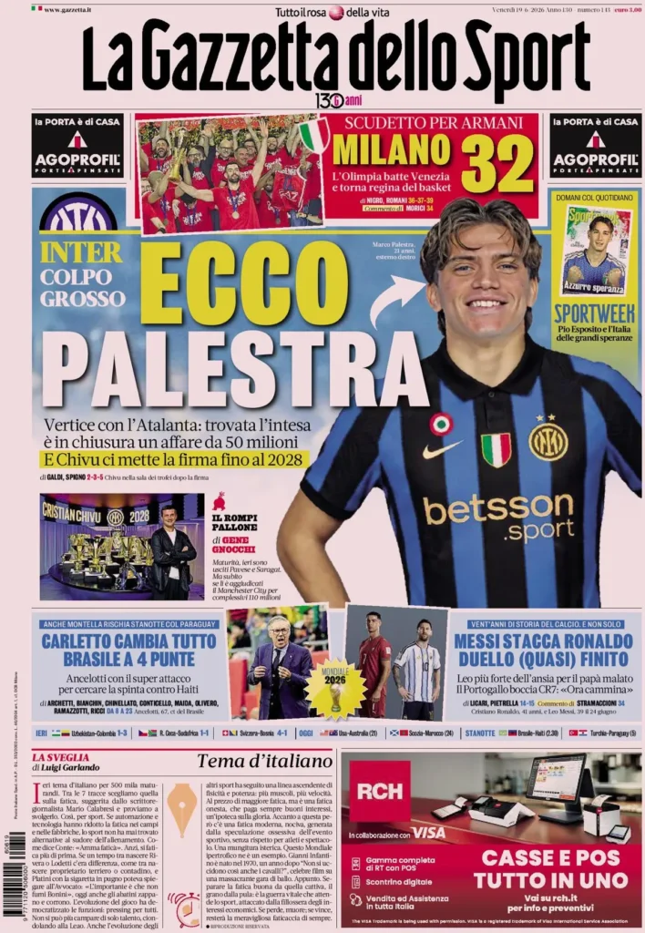 Le prime pagine dei principali quotidiani sportivi – 19 giugno 29 la gazzetta dello sport 0339300vt2hro