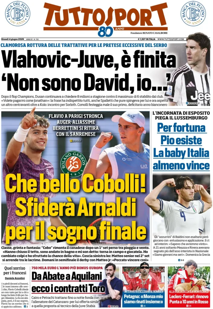 Le prime pagine dei principali quotidiani sportivi – 4 giugno 29 tuttosport 020331hdtdk5t