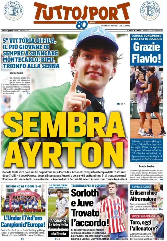 Le prime pagine dei principali quotidiani sportivi – 8 giugno 27 tuttosport 02044570b7s33