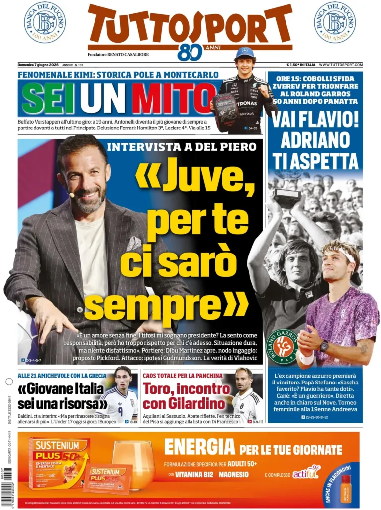Rassegna stampa Sampdoria: prime pagine quotidiani sportivi - 7 giugno 2026 27 tuttosport 0208038uz6zhl