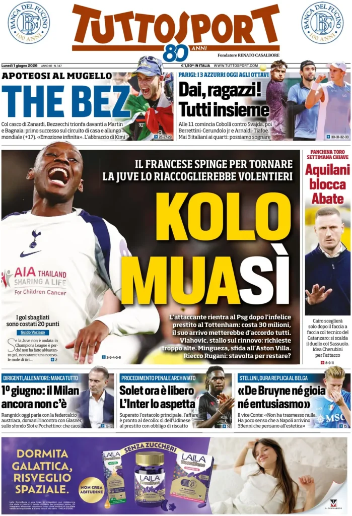 Rassegna stampa Sampdoria: prime pagine quotidiani sportivi - 1° giugno 2026 27 tuttosport 0212575w1au3q