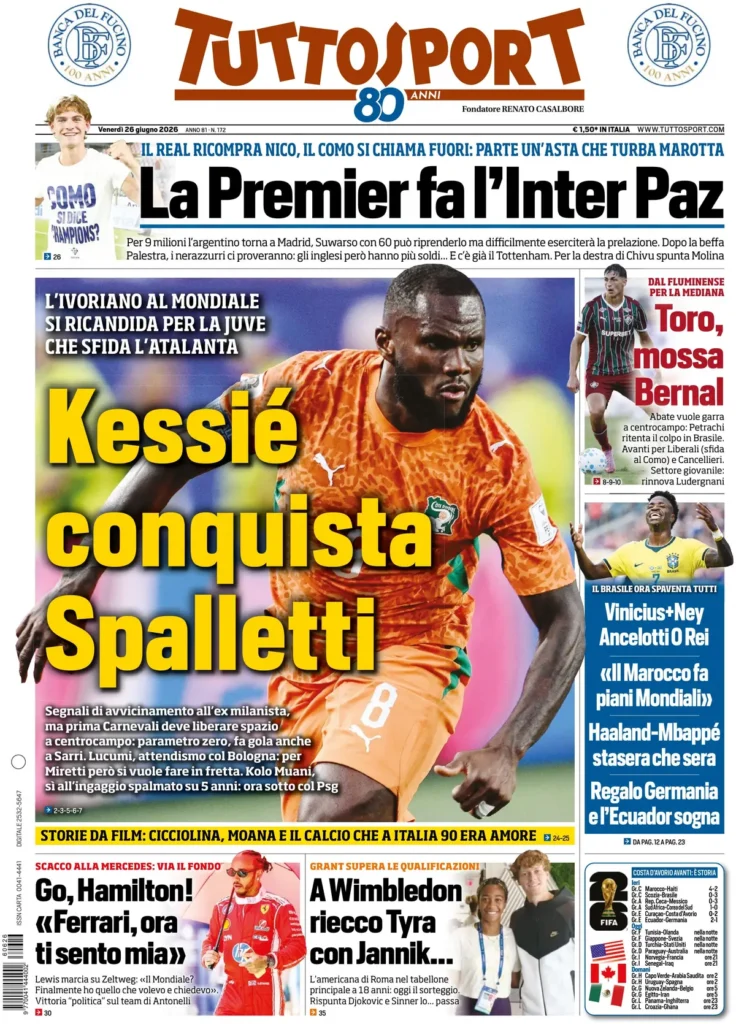 Le prime pagine dei principali quotidiani sportivi – 26 giugno 29 tuttosport 0221357e06vvp