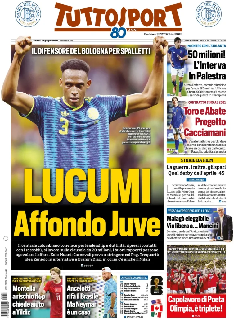 Le prime pagine dei principali quotidiani sportivi – 19 giugno 27 tuttosport 0234391xu6yfh