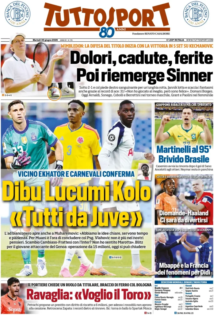 Le prime pagine dei principali quotidiani sportivi – 30 giugno 27 tuttosport 023711hzyd5d5