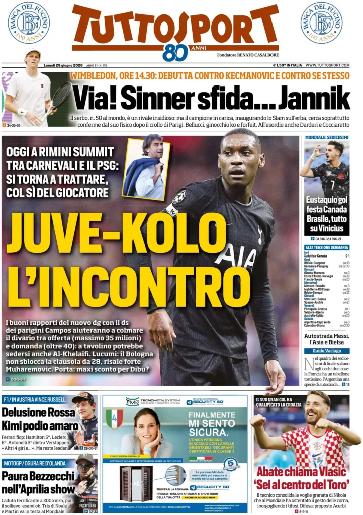 Rassegna stampa Sampdoria: prime pagine quotidiani sportivi - 29 giugno 2026 27 tuttosport 063248fojbjc9